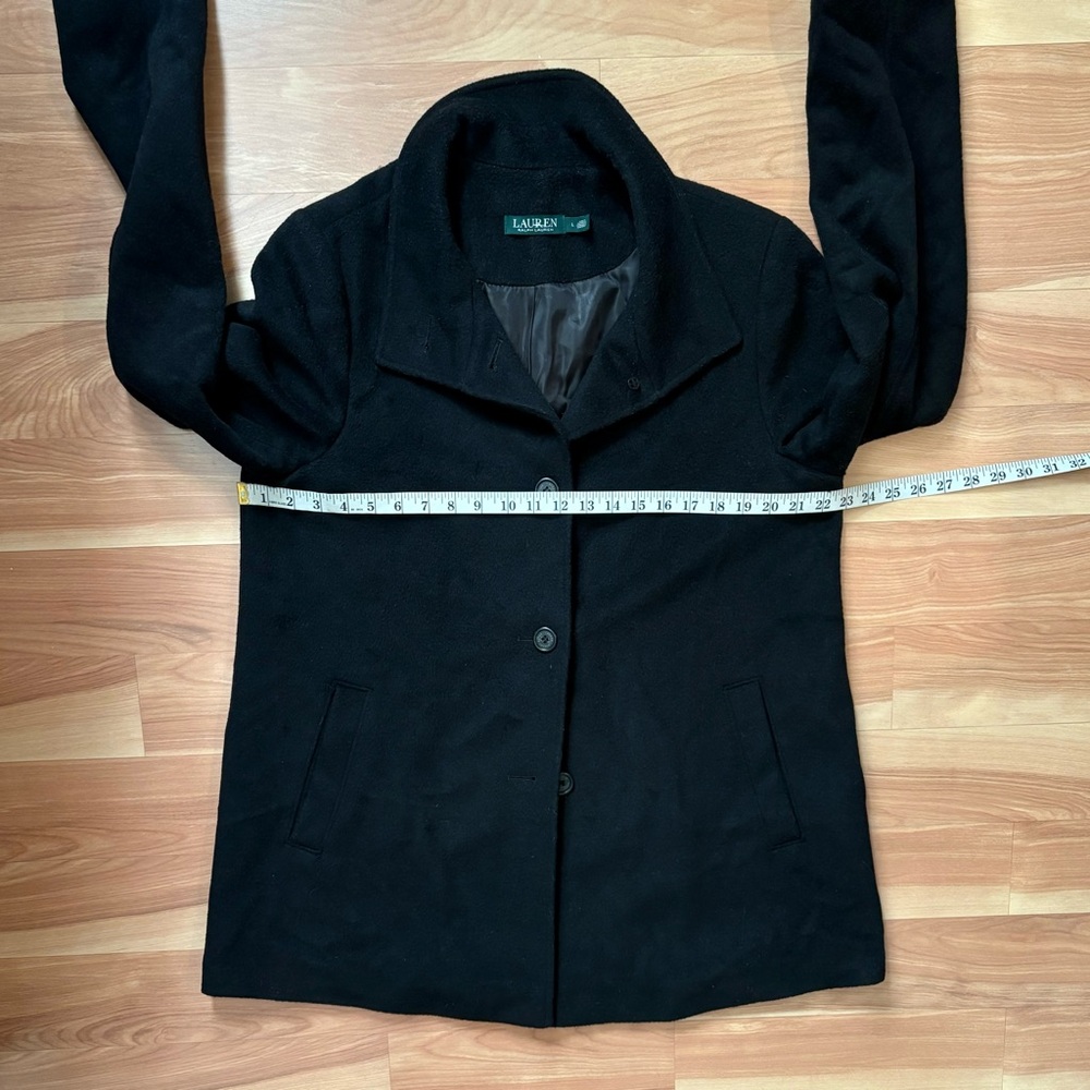 Ralph Lauren Black Wool Blend Car Over Coat Size Large Old Money Preppy Classic - Picture 7 of 15